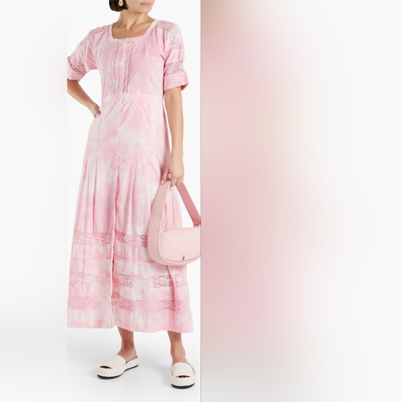 LoveShackFancy Pink Button Down Cotton Maxi Dress Large‎